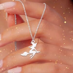 Witch Necklace, Witch On Broom Necklace, Halloween Necklace, Wicked Necklace
